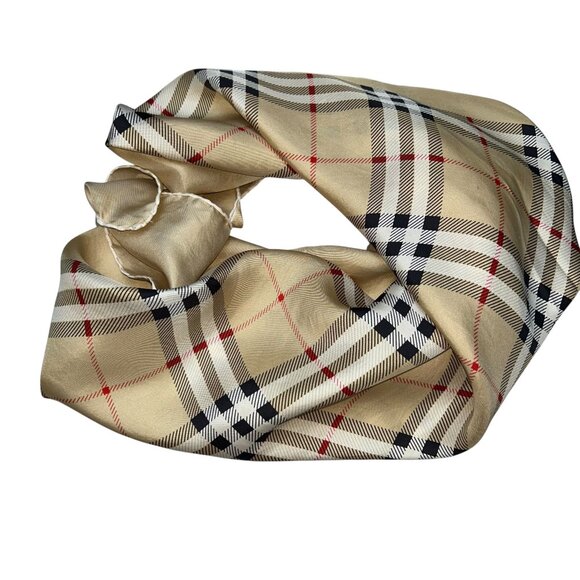 burberry 100% authentic SILK handrolled sewn Nova Check khaki blk scarf 30” sq - Picture 5 of 7